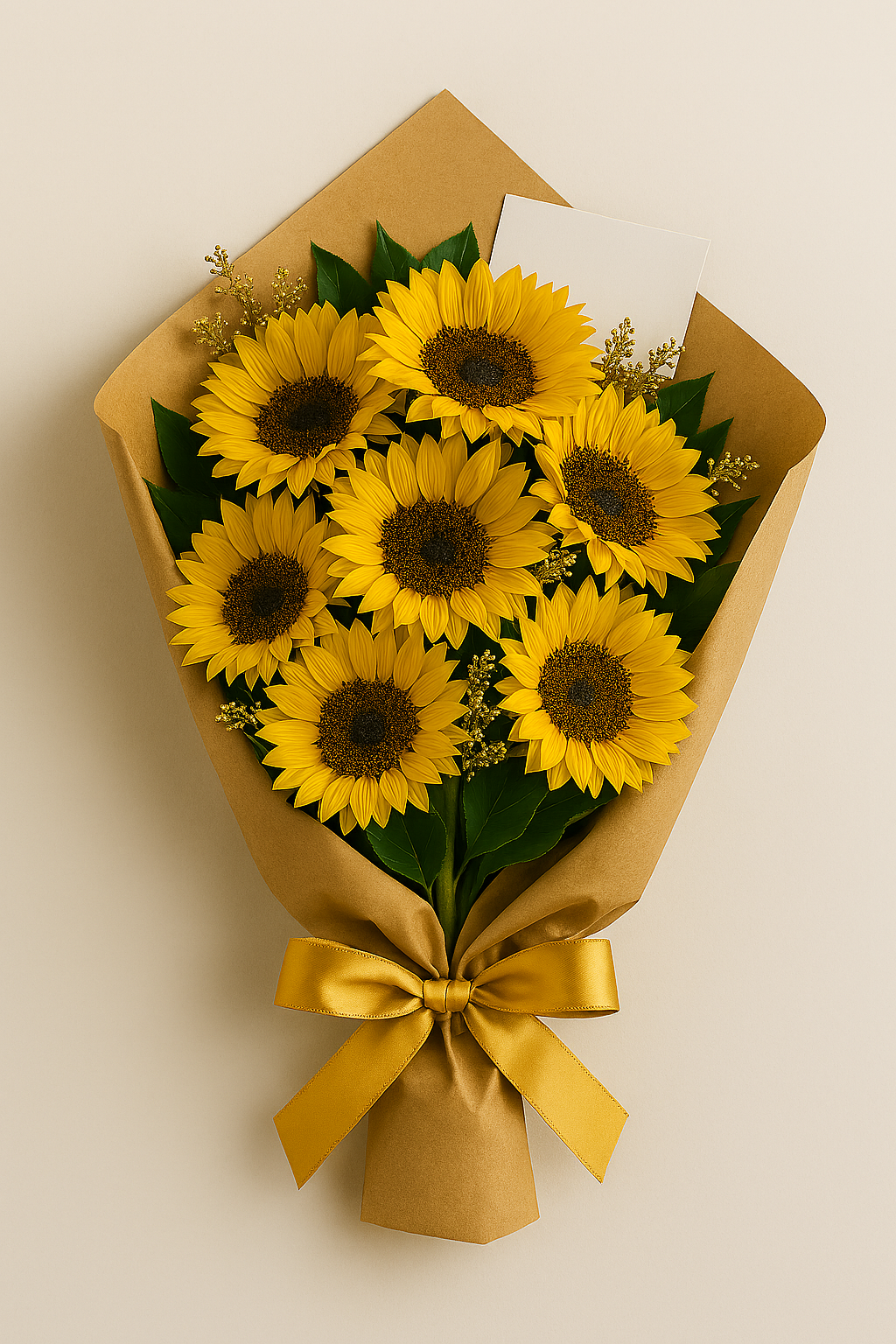 Classic Gold sunflower bouquet with golden ribbons